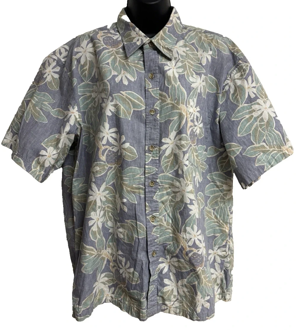 Cooke Street Men Aloha Hawaiian Shirt XL Brown Green Short Sleeve Collar Floral